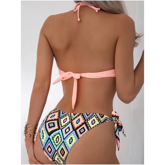 Boho Geo Print Side Tie Bikini Swim Beach - Picture 7 of 9